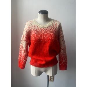 Madewell Red White Wool Sweater Retro Chunky Knit Crewneck Cottage Holiday Top M